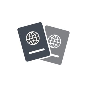 Two stylized passport icons with globe symbols, set against white—perfect for Louisiana immigration lawyers or deportation law firm branding.
