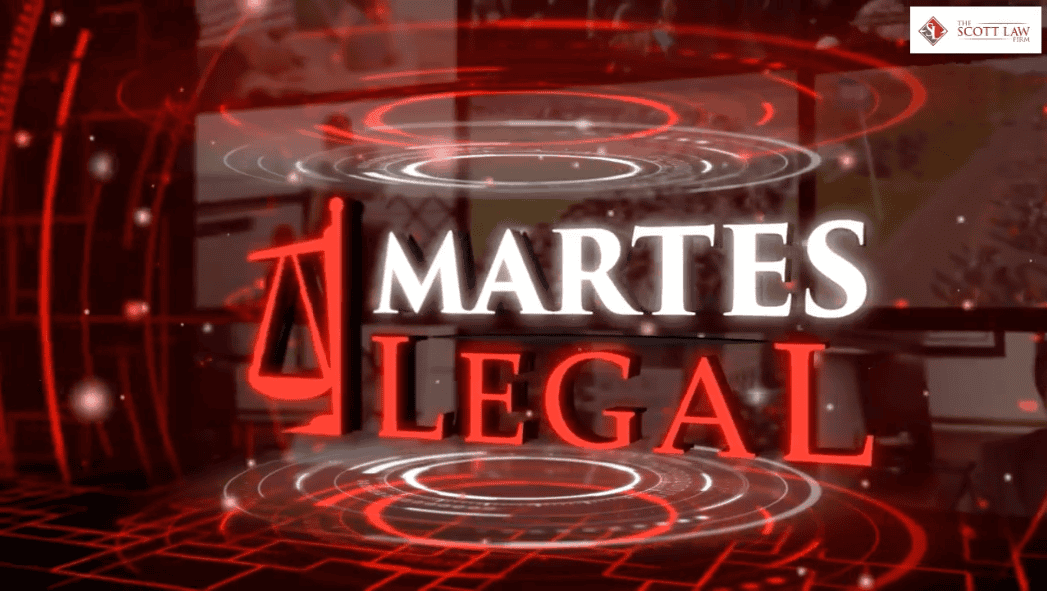 Red and black graphic with "Martes Legal," a scale symbol, and the Scott Law logo—trusted Louisiana immigration lawyers.
