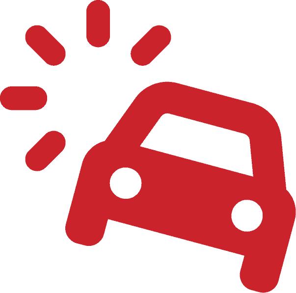 Red icon of a tilted car with lines indicating a warning or alert, resembling a vehicle stability or traction control warning symbol.